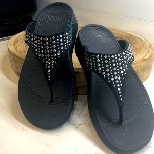 - FitFlop sz 7 navy blue suede with silver embellished jewels